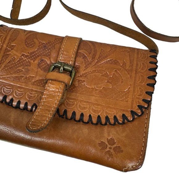 Patricia Nash Torri Tooled Brown Leather Crossbody Bag Boho Retro Floral Small - Picture 5 of 8